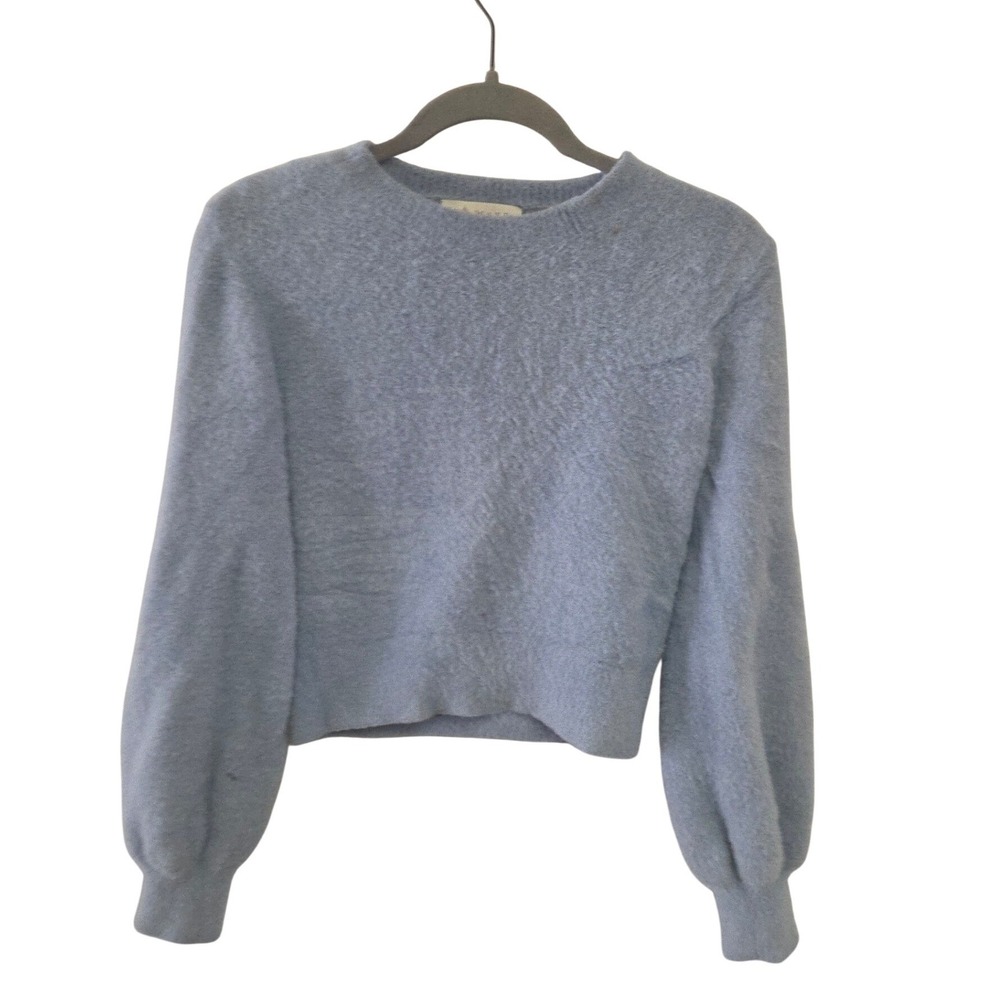 WAYF Light Blue Fuzzy Cropped‎ Sweater Women's Size S Balloon Sleeve